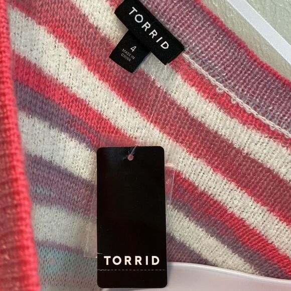 Nwt long line oversized cardigan sweater colorful pink rainbow striped Torrid 4x - Picture 7 of 8